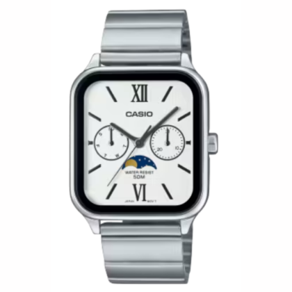  Casio General MTP-M305D-7A2VDF White Dial MoonPhase Stainless Steel Men's Watch 